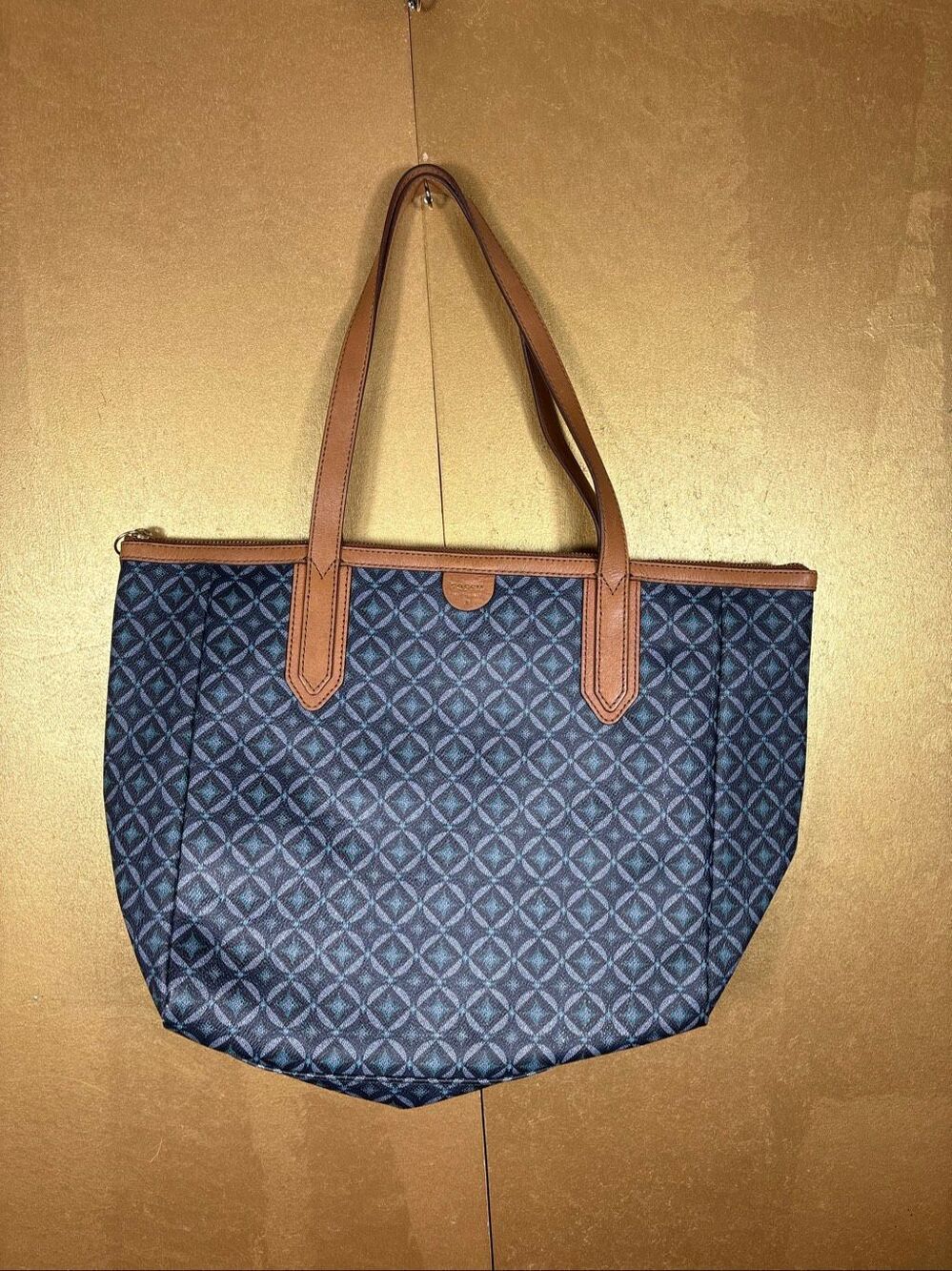 FOSSIL Sydney blue/green Coated Canvas Signature Large Shoulder Tote Bag